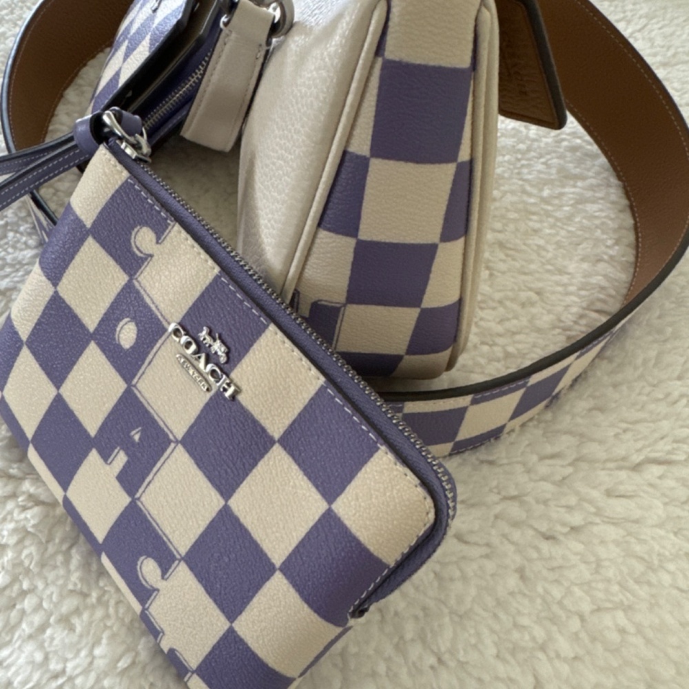 Coach Teri Checkerboard with straps with Corner Zip Wristlet and Snap Wallet . - Picture 6 of 10